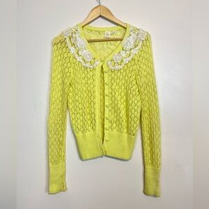 Vintage Anthropologie X Yellow Bird Sparrow Valance Cardigan Lace Collar Knit